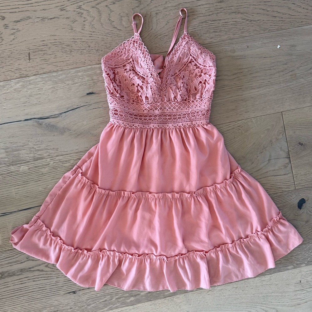 Pink Lace Spaghetti Strap Dress
